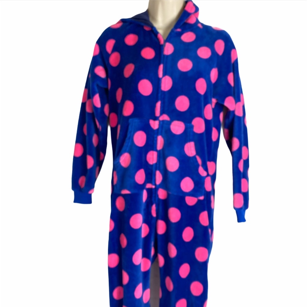 4/$25 Footed Pajamas Navy Pink Polka Kid/Teen Hood Large